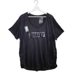 terra & Sky Tunic Top Womens 1X Black "EQUALITY" SHIRRED T' Shirt NEW